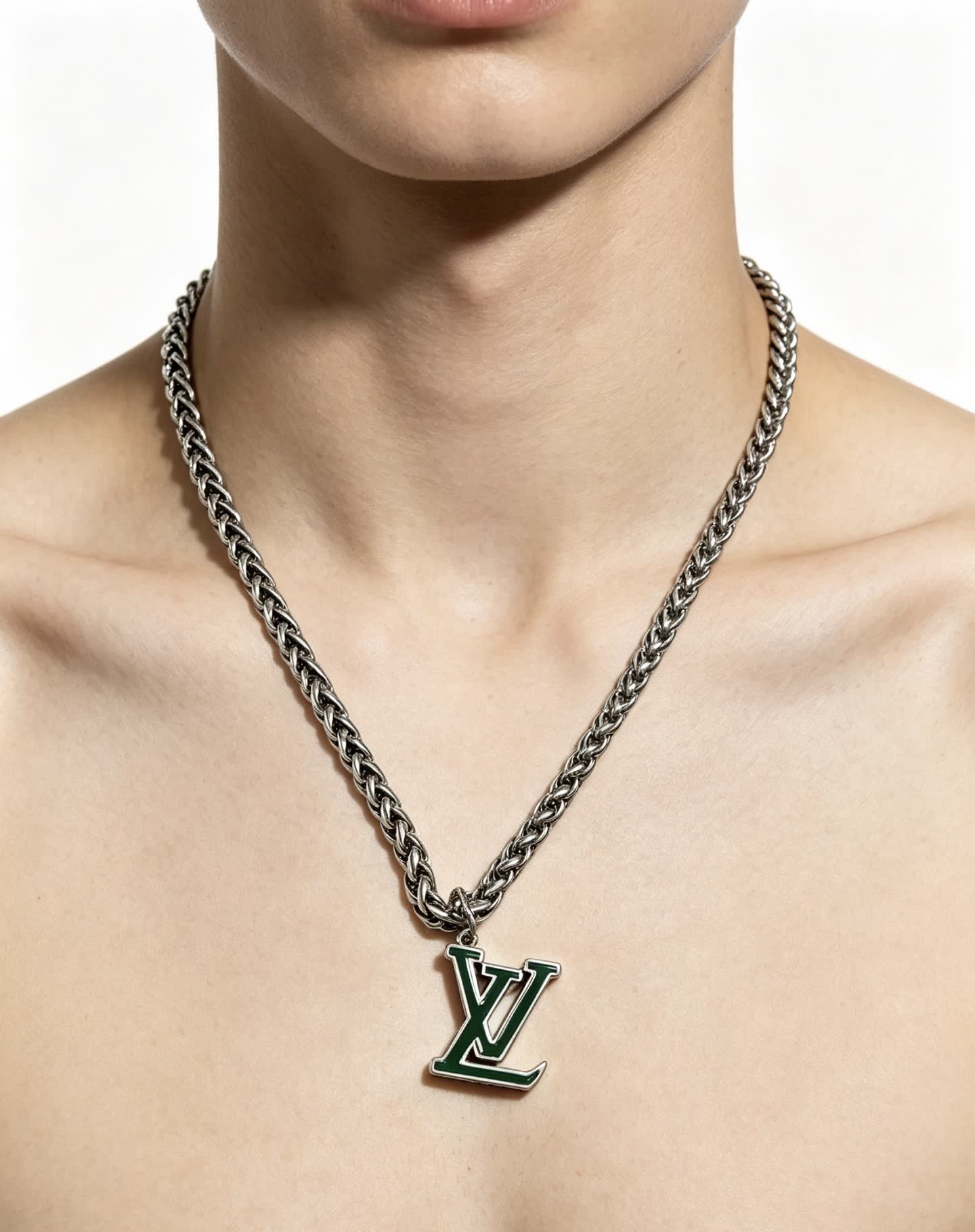 Louis Vuitton Silver Chain with LV Pendant